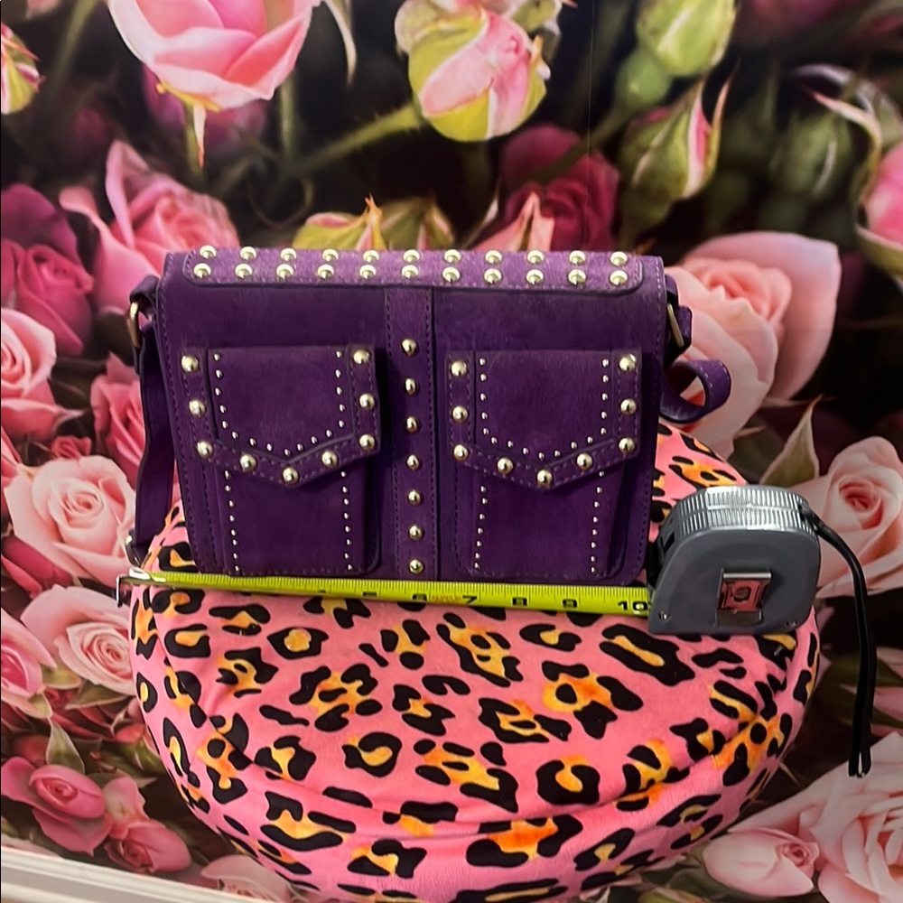 Zara Purple Suede Studded Shoulder  Bag